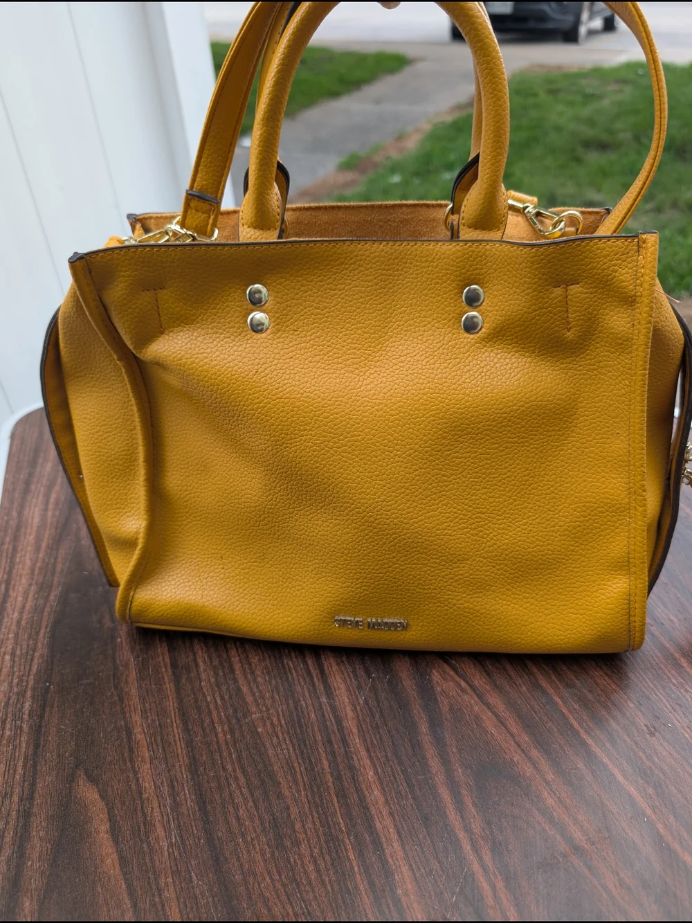 Steve Madden Pebbled Mustard Leather Tote with Gold Hardware